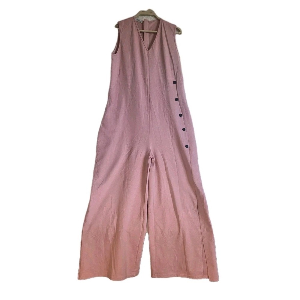 CHERFLY Pink Sleeveless Wide Leg Jumpsuit With Button Detail XL